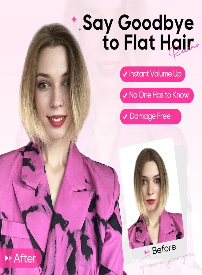 REECHO Human Hair Clip-in Hair Volumizer - 1PC 8 Inch Short Thick Hairpieces for Extra Volume, Easy Clip-in Extensions for Thin & Fine Hair - Dark Brown with Blonde Highlights - Image 5